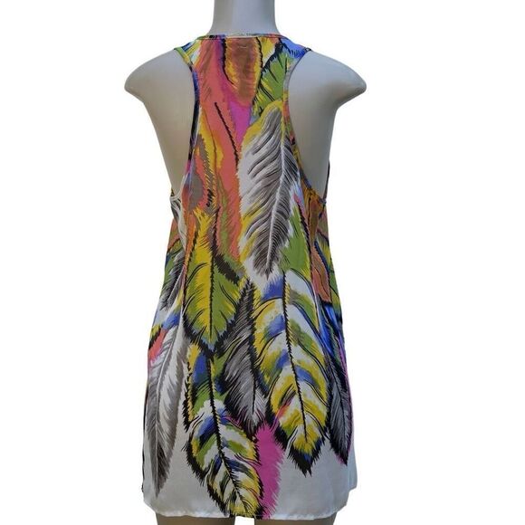 Ali & Kris Tunic Tank Top Women's Large Multicolor Feather Print Sheer Racerback - Picture 9 of 13